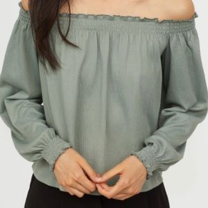 H&M green off the shoulder top